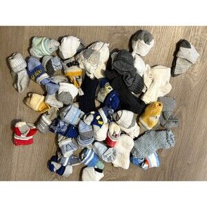 Bag of socks 43 pairs boys 12-24 months old navy, gold toe, carters etc. GUC